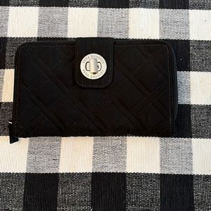 Vera Bradley Black Microfiber Turnlock Wallet.